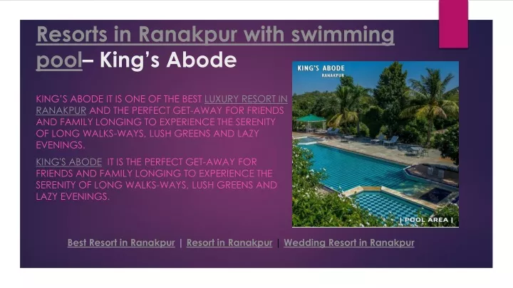 resorts in ranakpur with swimming pool king