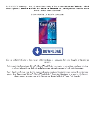 PDF [Download] Bennett and Rabbett's Clinical Visual Optics By  Ronald B. Rabbet