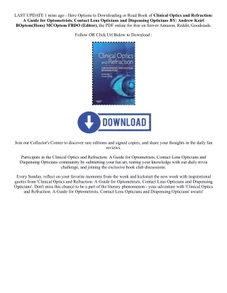 [PDF EPUB] Download Clinical Optics and Refraction: A Guide for Optometrists, Co