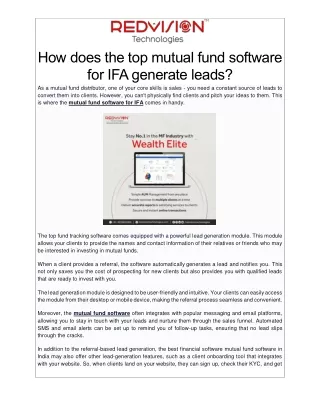 How does the top mutual fund software for IFA generate leads