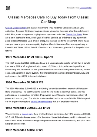 Classic Mercedes Cars To Buy Today From Classic Car Shop