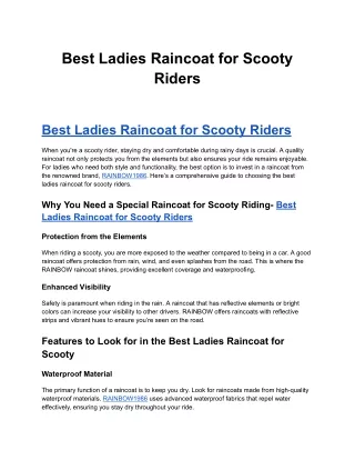 Best Ladies Raincoat for Scooty Riders
