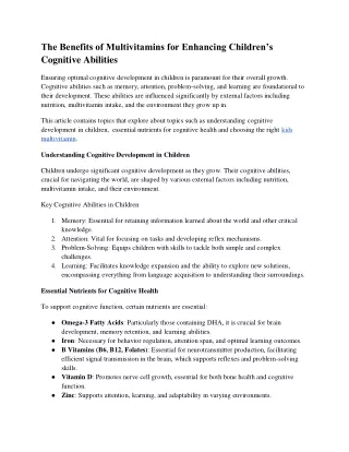 The Benefits of Multivitamins for Enhancing Children’s Cognitive Abilities