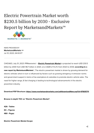 Electric Powertrain Market worth $230.5 billion by 2030 - Exclusive Report by MarketsandMarkets™