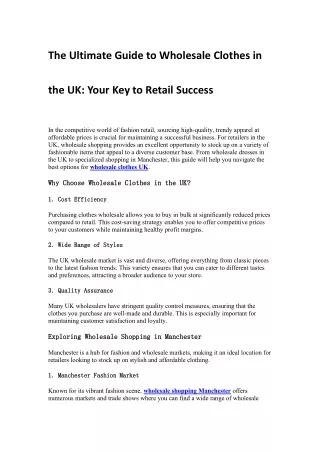 The Ultimate Guide to Wholesale Clothes in the UK: Your Key to Retail Success