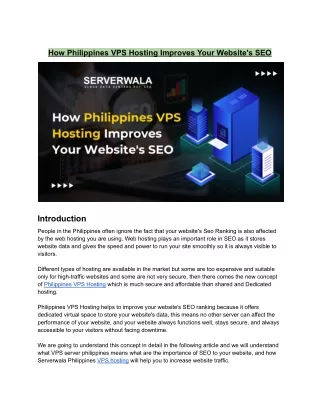 How Philippines VPS Hosting Improves Your Website's SEO