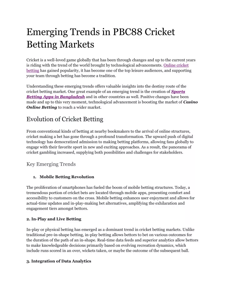 emerging trends in pbc88 cricket betting markets