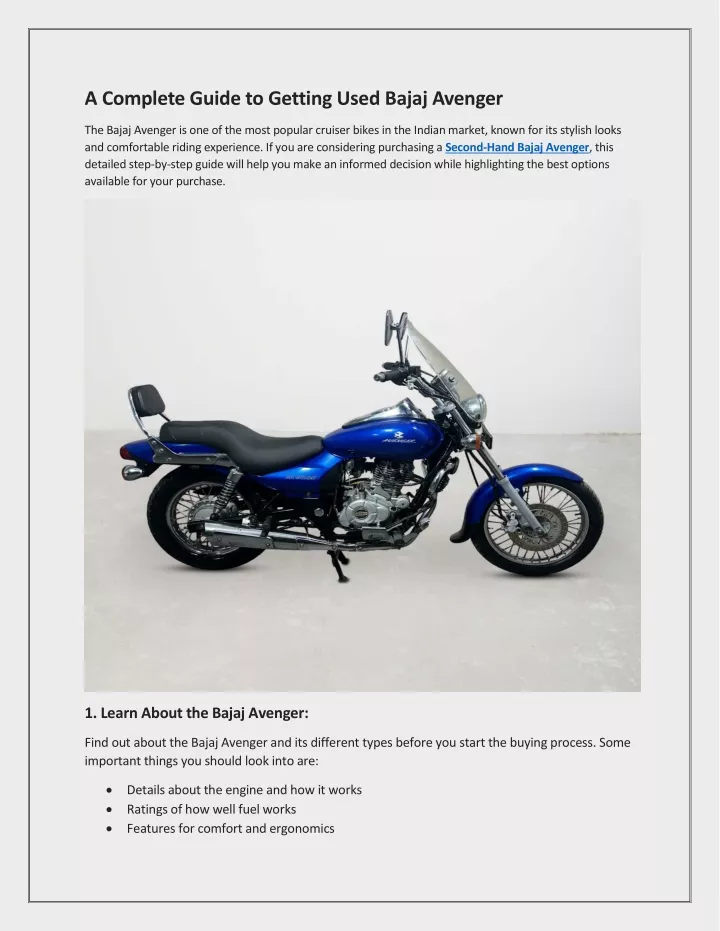 a complete guide to getting used bajaj avenger