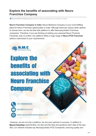 Explore Benefits of associating with Neuro Franchise Company