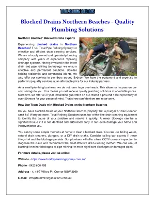 Blocked Drains Northern Beaches - Quality Plumbing Solutions