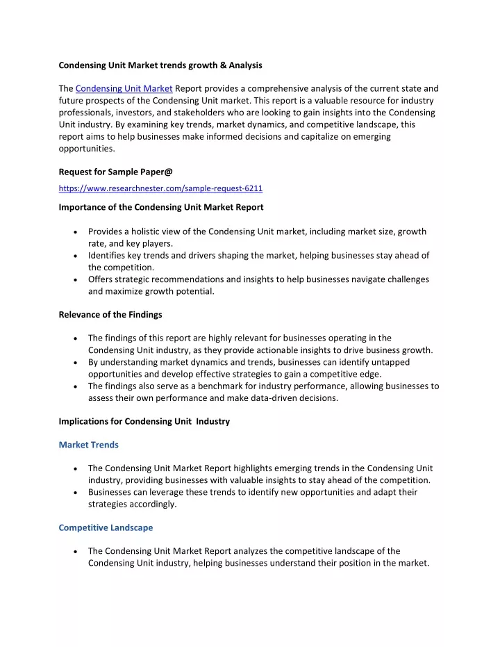 condensing unit market trends growth analysis