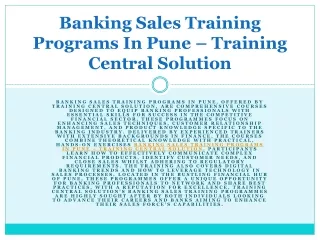 Banking Sales Training Programs In Nagpur – Training Central Solution