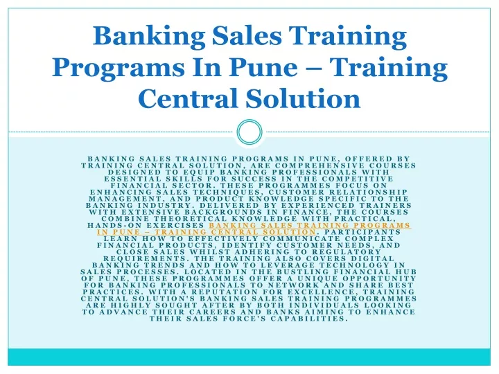 banking sales training programs in pune training central solution