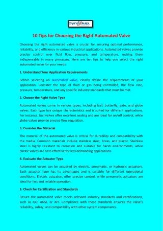 10 tips for choosing the right automated valve