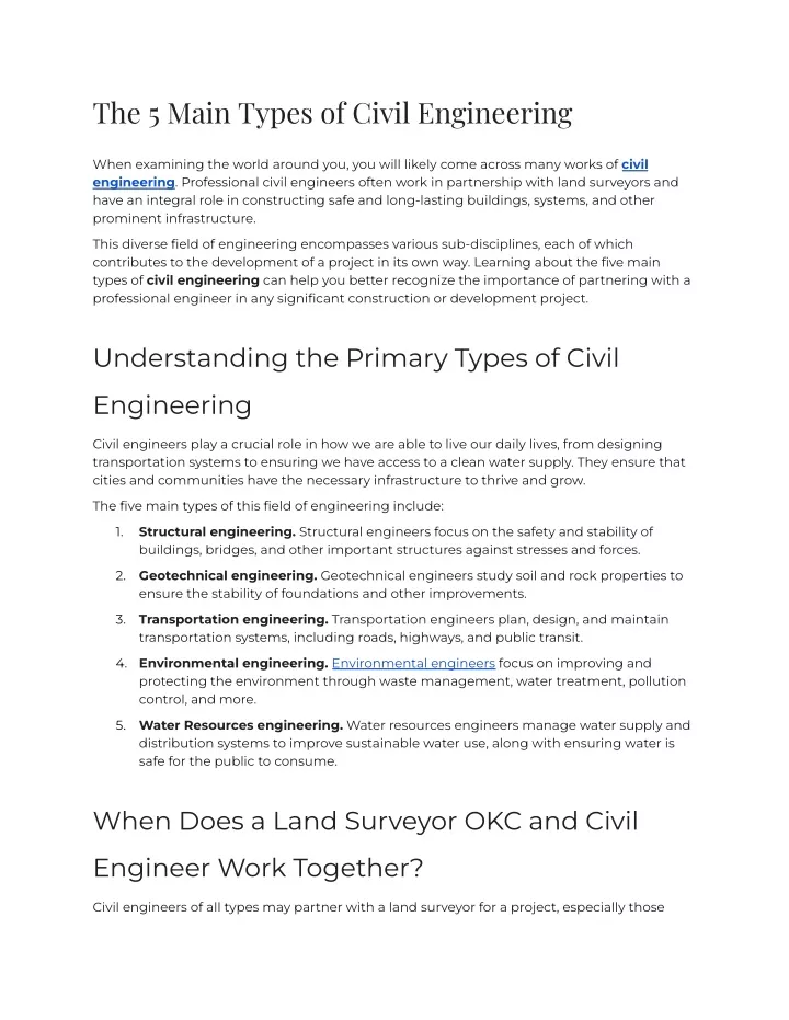 the 5 main types of civil engineering