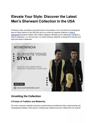 Elevate Your Style: Discover the Latest Men’s Sherwani Collection in the USA