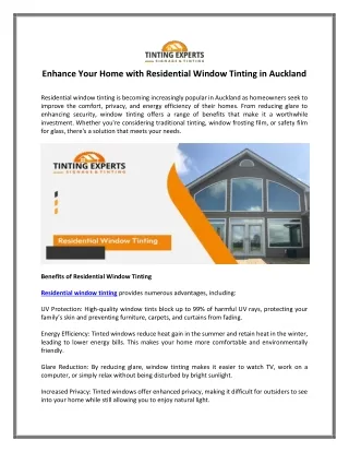 Enhance Your Home with Residential Window Tinting in Auckland