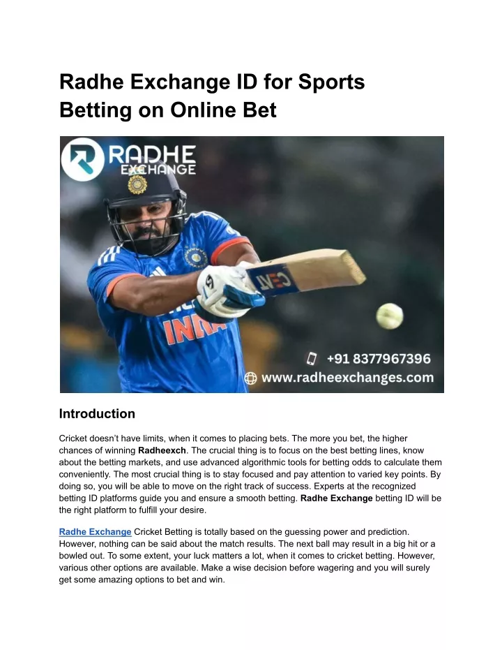 radhe exchange id for sports betting on online bet