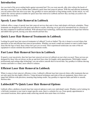 Discover Lubbock's Quick Laser Hair Removal Options for Smooth Skin