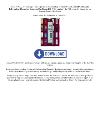 [download pdf] Applied Coding and Information Theory for Engineers By  Richard B