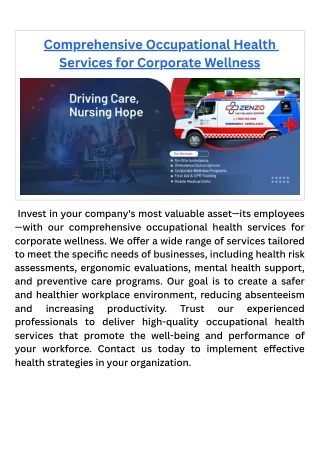 Comprehensive Occupational Health Services for Corporate Wellness