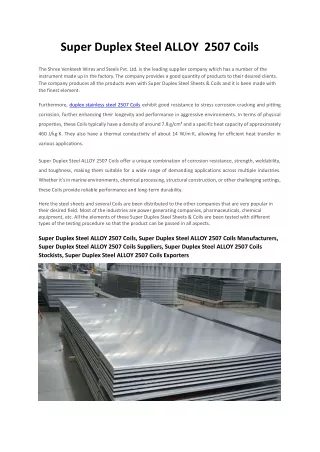 Super Duplex Steel ALLOY  2507 Coils