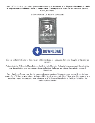 PDF [DOWNLOAD] 31 Days to Masculinity: A Guide to Help Men Live Authentic Lives