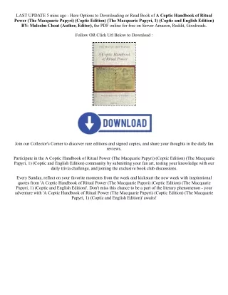 [PDF/Kindle] Book A Coptic Handbook of Ritual Power (The Macquarie Papyri) (Copt