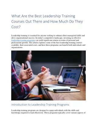 What Are the Best Leadership Training Courses Out There and How Much Do They Cos