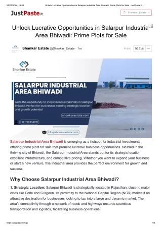 Unlock Lucrative Opportunities in Salarpur Industrial Area Bhiwadi_ Prime Plots for Sale