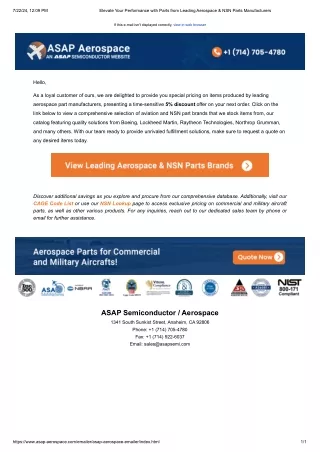 Elevate Performance with Parts from Leading Aerospace & NSN Parts Manufacturer