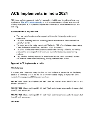 ACE Implements in India 2024