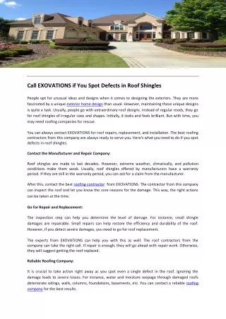 Call EXOVATIONS if You Spot Defects in Roof Shingles