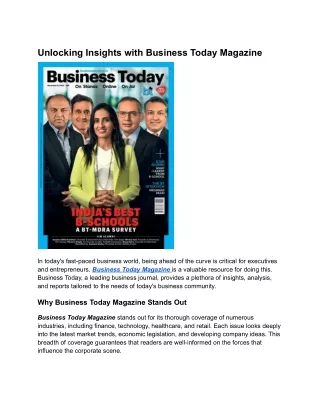 Unlocking Insights with Business Today Magazine
