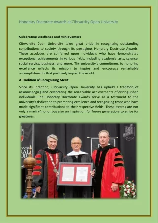 Honorary Doctorate Awards at Cibrvarsity Open University