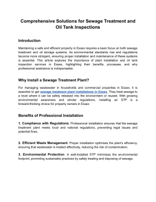 Comprehensive Solutions for Sewage Treatment and Oil Tank Inspections