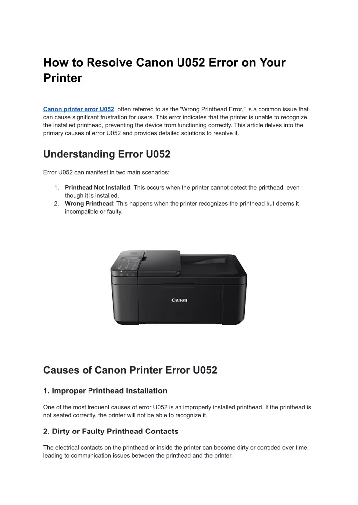 how to resolve canon u052 error on your printer