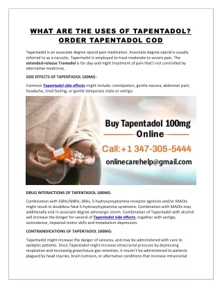 what are the uses of tapentadol order tapentadol