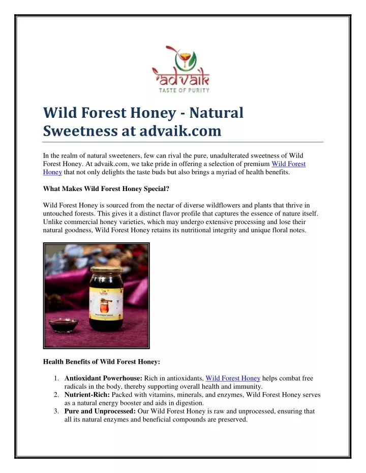 wild forest honey natural sweetness at advaik com