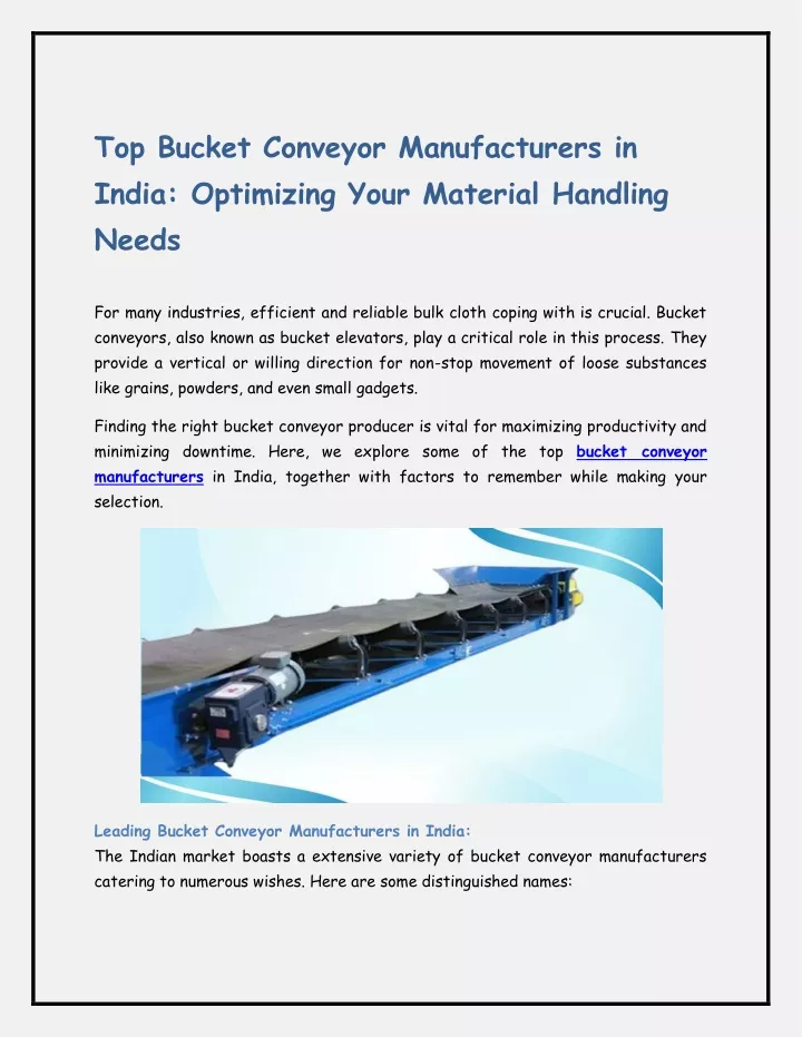 top bucket conveyor manufacturers in india