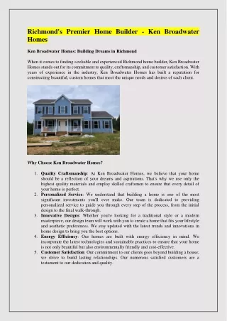 Richmond's Premier Home Builder - Ken Broadwater Homes