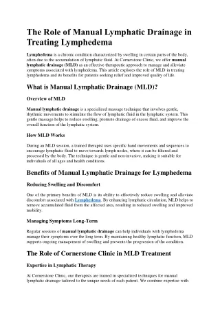 The Role of Manual Lymphatic Drainage in Treating Lymphedema