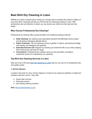 Best Shirt Dry Cleaning in Luton