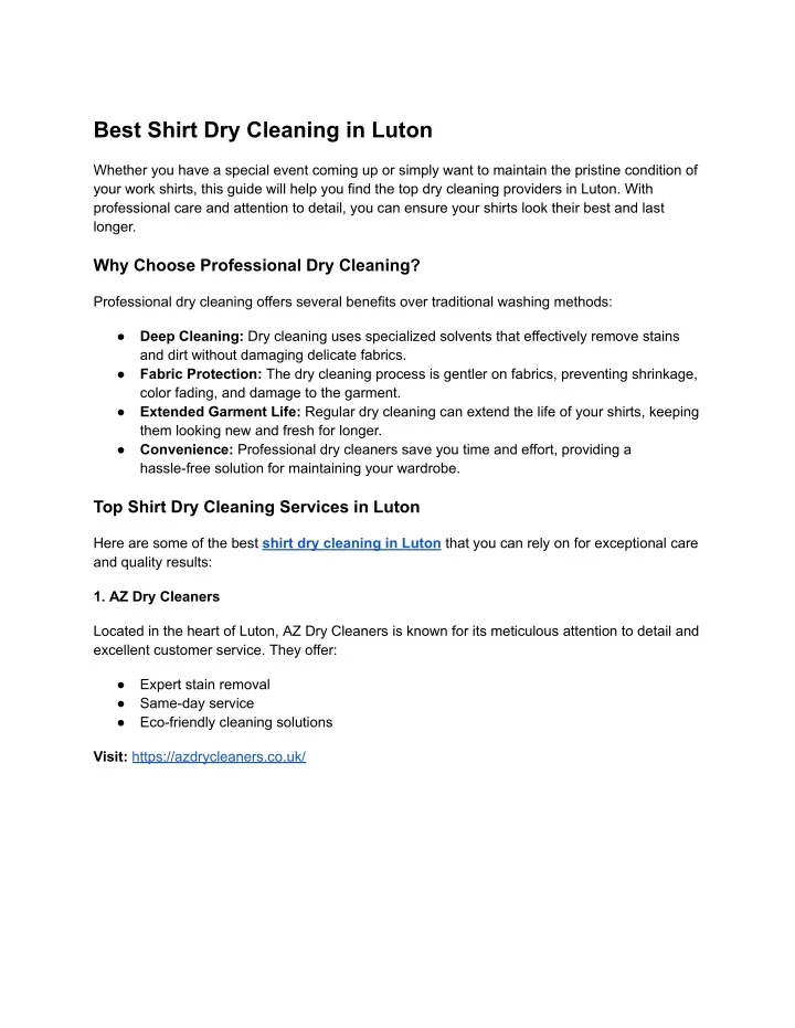 best shirt dry cleaning in luton