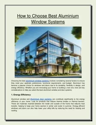 how to choose best aluminium window systems