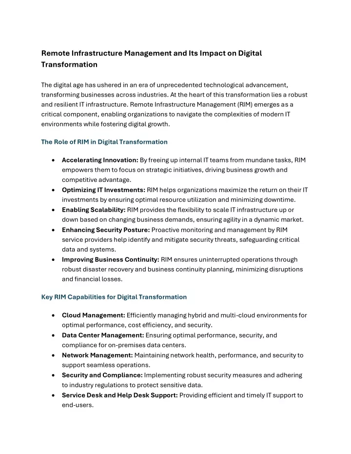 remote infrastructure management and its impact