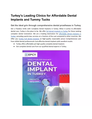 Turkey's Leading Clinics for Affordable Dental Implants and Tummy Tucks