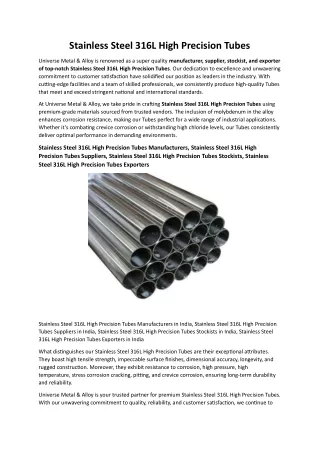 Stainless Steel 316L High Precision Tubes