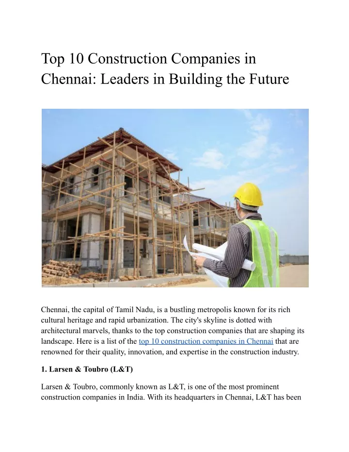 top 10 construction companies in chennai leaders