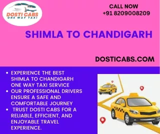 Shimla to Chandigarh One Way Taxi Service